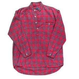 Lee Valley Outdoors Fishing Henley Plaid Red Long Sleeve Shirt Men's Size Small